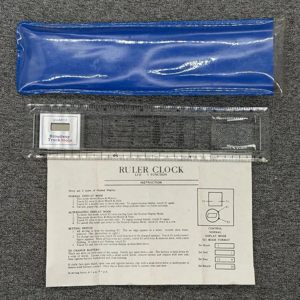 Vintage Broadway Truck Stops Quartz Clock Ruler Magnifier Chart Promotional Item